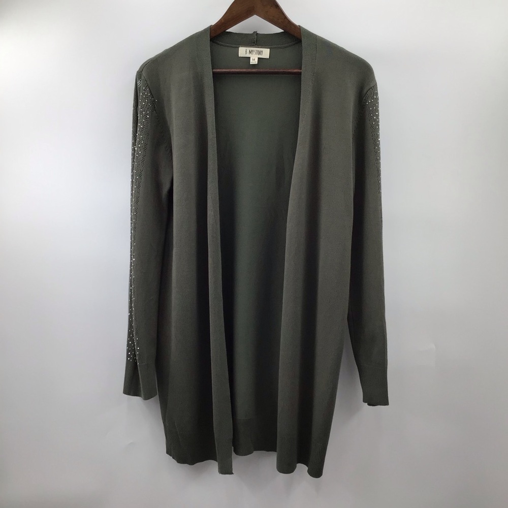 Woman’s Olive Open Front Cardigan - Picture 2 of 8